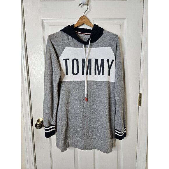 Tommy Hilfiger Hoodie Mens Medium Cotton Embroidered Spellout Rugby Pullover - Picture 1 of 8